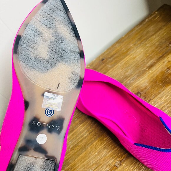 Rothy's The Point Dragon Fruit w Royal Blue Ballet Tortoise Flats Women's 7 PINK - Picture 7 of 7